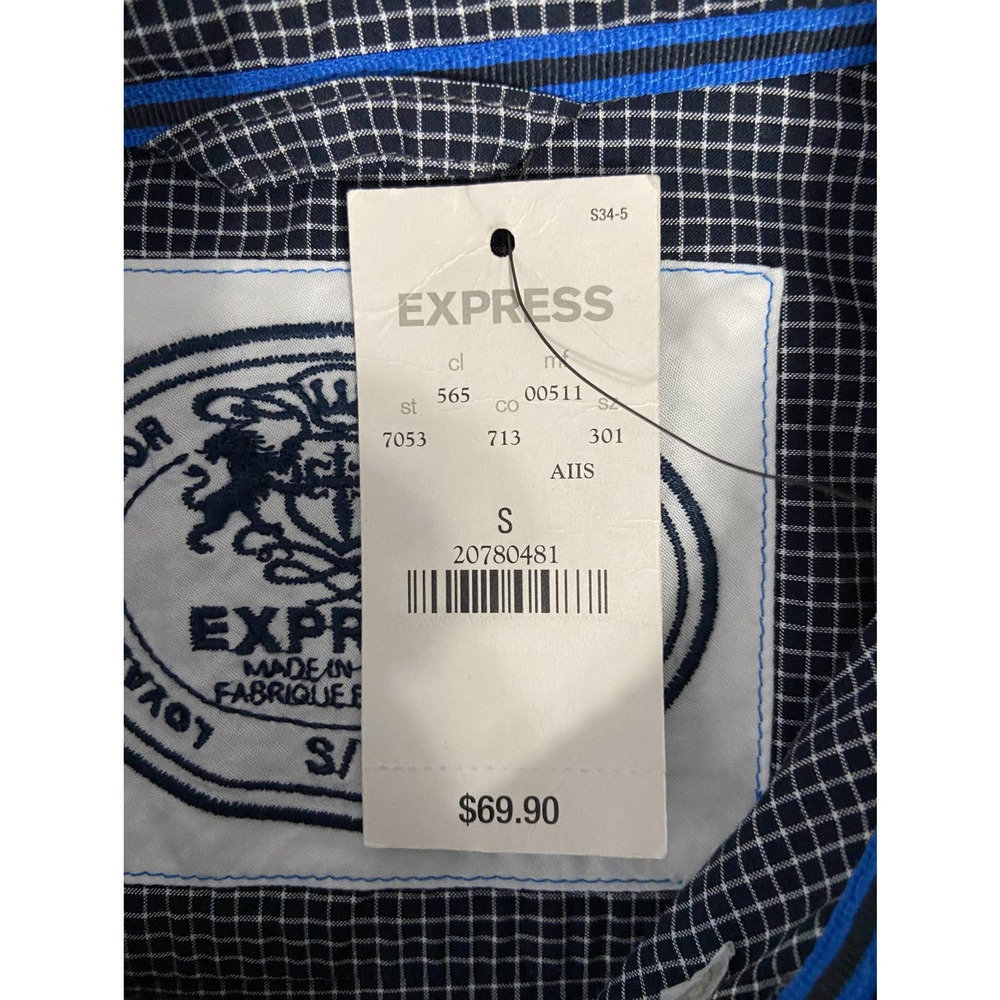 Express Men's Small Shirt Long Sleeve Button Down Black Check NEW - Picture 7 of 8